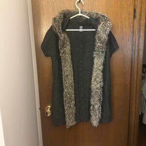 Faux Fur Hooded Cardigan
